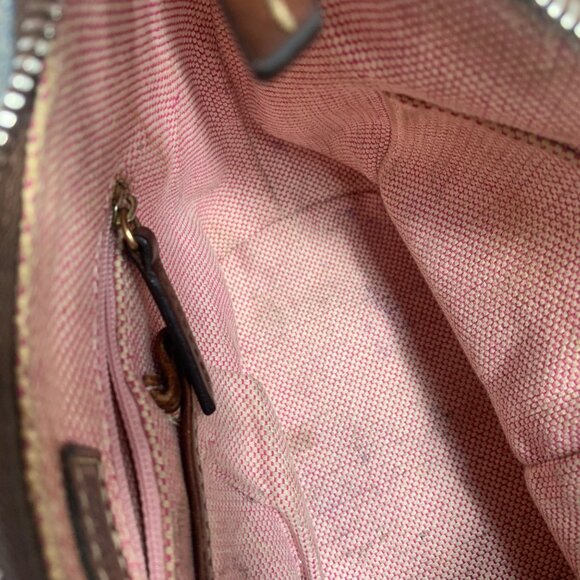 Dooney Bourke Blue Denim Jeans DB Logo Brown Leather Mini Hobo Bag Vintage Y2K - Picture 13 of 16